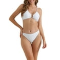 thumbnail image 1 of INSPIRE CHIC Women's O Ring Ribbed Bikini Sets 2 Piece High Waist Adjustable Spaghetti Straps Swimsuit Bathing Suits X-Large White, 1 of 5