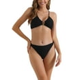 thumbnail image 1 of INSPIRE CHIC Women's O Ring Ribbed Bikini Sets 2 Piece High Waist Adjustable Spaghetti Straps Swimsuit Bathing Suits X-Small Black, 1 of 5