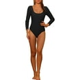 thumbnail image 1 of INSPIRE CHIC Women's 1 piece Long Sleeve Swimsuit Scoop Neck Backless Basic Rashguard Swimwear Bathing Suits Black S, 1 of 5