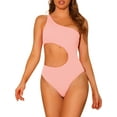 thumbnail image 1 of INSPIRE CHIC Women's 1 Piece One Shoulder Swimsuit, Asymmetric Waist Cutout Solid Swimwear Bathing Suit Monokini Pink X-Small, 1 of 5