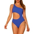 thumbnail image 1 of INSPIRE CHIC Women's 1 Piece One Shoulder Swimsuit, Asymmetric Waist Cutout Solid Swimwear Bathing Suit Monokini Royal Blue X-Small, 1 of 5