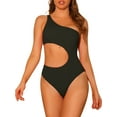 thumbnail image 1 of INSPIRE CHIC Women's 1 Piece One Shoulder Swimsuit, Asymmetric Waist Cutout Solid Swimwear Bathing Suit Monokini Black Large, 1 of 5