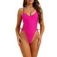 thumbnail image 1 of INSPIRE CHIC Women's One Piece Underwire Lace Up Swimsuit, Solid Color Swimwear Bathing Suit Hot Pink M, 1 of 5