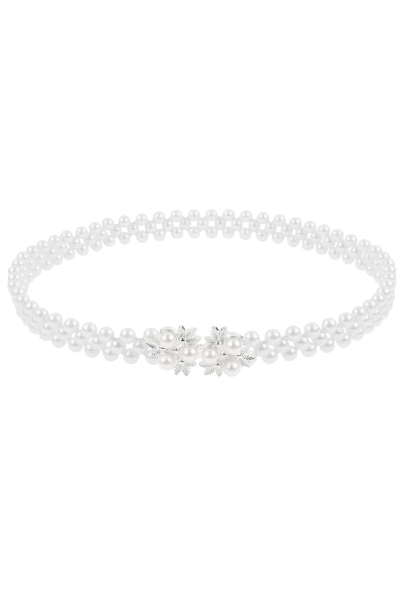 Women's Pearl Belt Crystal Rhinestone Retro Elastic Thin Waist Belt for Wedding Dress 65x2cm/25.6x0.8" Style 11