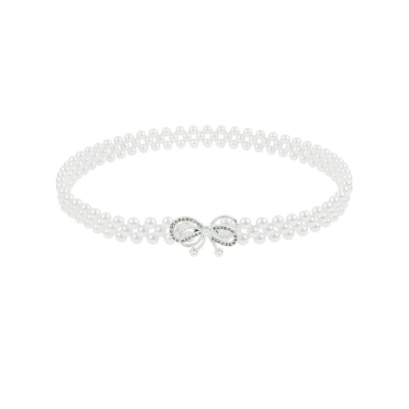 INSPIRE CHIC Women's Pearl Belt Crystal Rhinestone Retro Elastic Thin Waist Belt for Wedding Dress 65x2cm/25.6x0.8" Style 13
