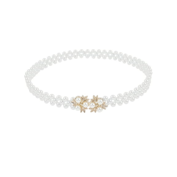 INSPIRE CHIC Women's Pearl Belt Crystal Rhinestone Retro Elastic Thin Waist Belt for Wedding Dress 65x2cm/25.6x0.8" Style 14