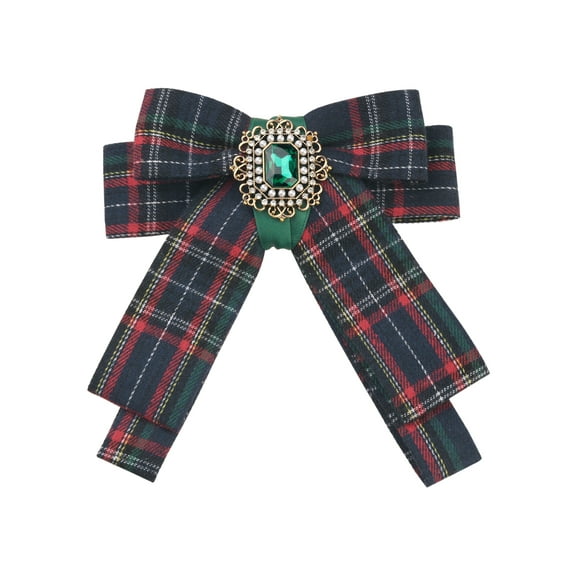 INSPIRE CHIC Women's Plaid Bow Brooch Tie Rhinestoneand Pearl Neck Tie Pin Checked Bow Tie Red