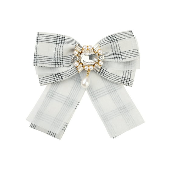 INSPIRE CHIC Women's Plaid Necktie Bowtie Lace Brooch Checked Pins Bow Tie One Size White