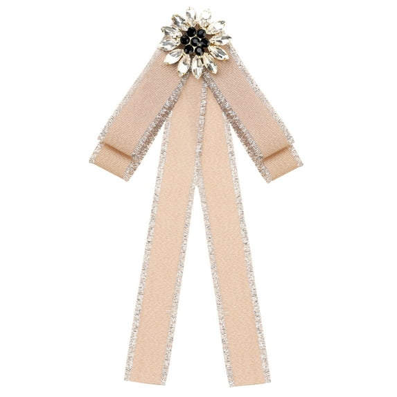 INSPIRE CHIC Women's Pre-Tied Neck Tie Ribbon Elegant Bowknot Bowtie Bow Tie Brooches Khaki