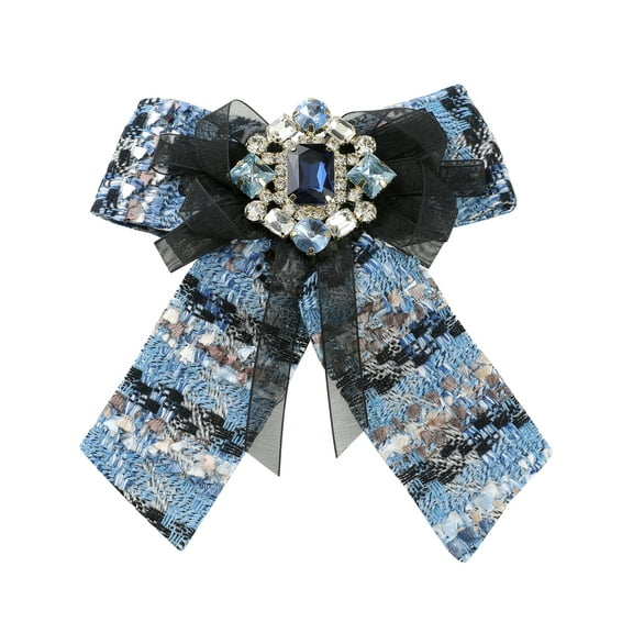 INSPIRE CHIC Women's Pre-Tied Neck Tie Ribbon Plaid Bowknot Brooch Pin with Rhinestone for Party