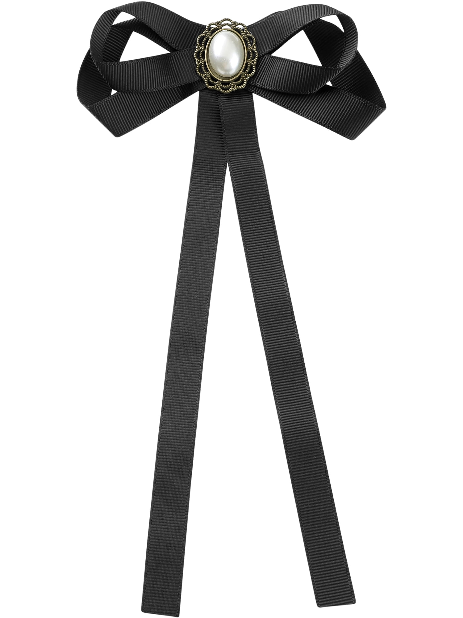 andwang Épure Bijou Ribbon Set ブラック INSPIRE CHIC Women's Pre-tied Ribbon Bowknot Bow Brooch Pin with