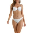 thumbnail image 1 of INSPIRE CHIC Women's Push Up Swimsuit Underwire Ruched Top, 2 Pieces High Cut Thong Bottoms Bikini Set Bathing Suit Small White, 1 of 5
