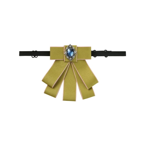 INSPIRE CHIC Women's Rhinestone Ribbon Bow Ties Solid Color Brooch Pre-Tied Bowknot for Casual Retro Yellow