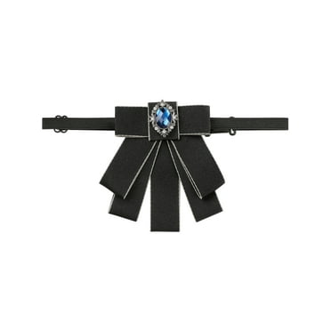 INSPIRE CHIC Women's Rhinestone Ribbon Bow Ties Solid Color Brooch Pre-Tied Bowknot for Casual Retro