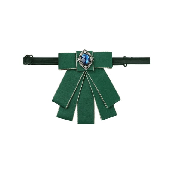 INSPIRE CHIC Women's Rhinestone Ribbon Bow Ties Solid Color Brooch Pre-Tied Bowknot for Casual Retro