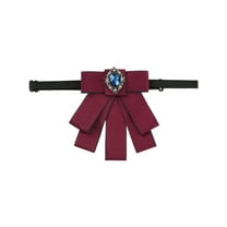 INSPIRE CHIC Women's Rhinestone Ribbon Bow Ties Solid Color Brooch Pre-Tied Bowknot for Casual Retro