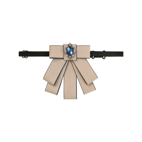 INSPIRE CHIC Women's Rhinestone Ribbon Bow Ties Solid Color Brooch Pre-Tied Bowknot for Casual Retro