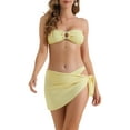 thumbnail image 1 of Elerevyo Women's Ribbed O Ring Bandeau Bikini Sets, 3 Piece Back Buckle Triangle Thong Bottom Swimwear Bathing Suits Small Light Yellow, 1 of 5