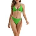 thumbnail image 1 of INSPIRE CHIC Women's Ribbed Textured Halter Bikini Set 2 Pieces Cute Heart Ring Triangle Bottoms Swimwear Bathing Suits Medium Green, 1 of 5