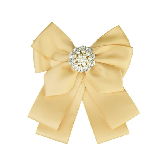 INSPIRE CHIC Women's Ribbon Brooch Bowknot Necktie School Uniform Pin Collar Bow Tie with Beads Yellow