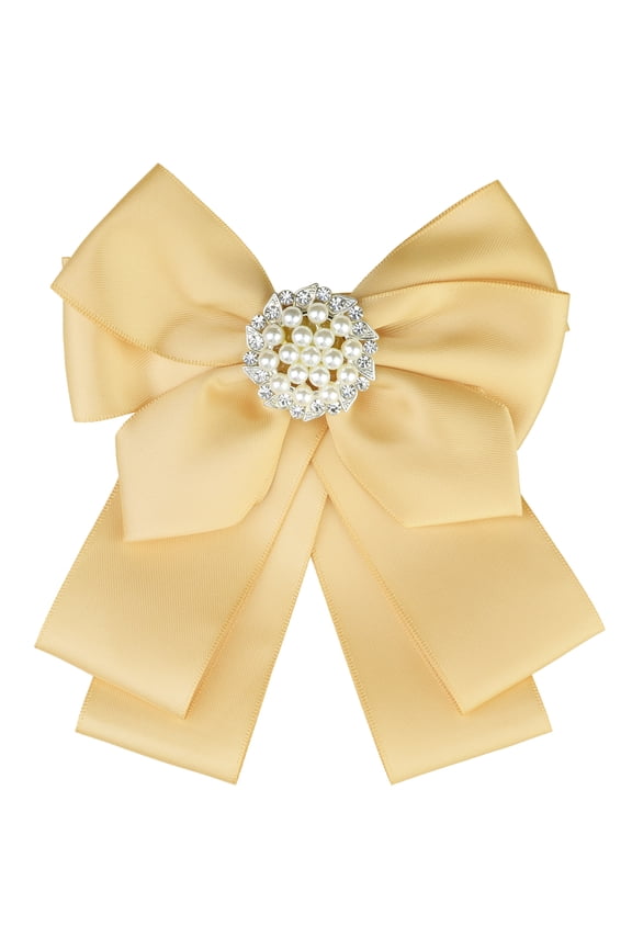 INSPIRE CHIC Women's Ribbon Brooch Bowknot Necktie School Uniform Pin Collar Bow Tie with Beads Yellow