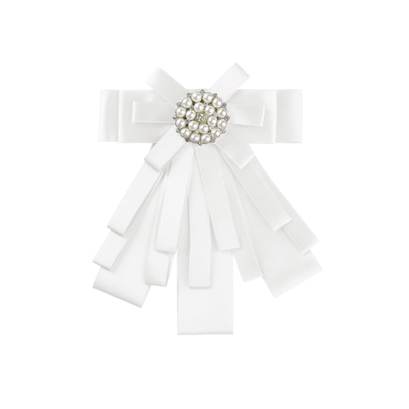 INSPIRE CHIC Women's Ribbon Brooch Bowknot Necktie Wedding Party Bow Brooches White