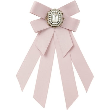 INSPIRE CHIC Women's Ribbon Brooch Bowknot Pre Tied Bow Ties with Rhinestone