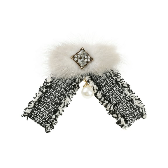 INSPIRE CHIC Women's Ribbon Brooch Braided Tweed Bow Tie with Bead