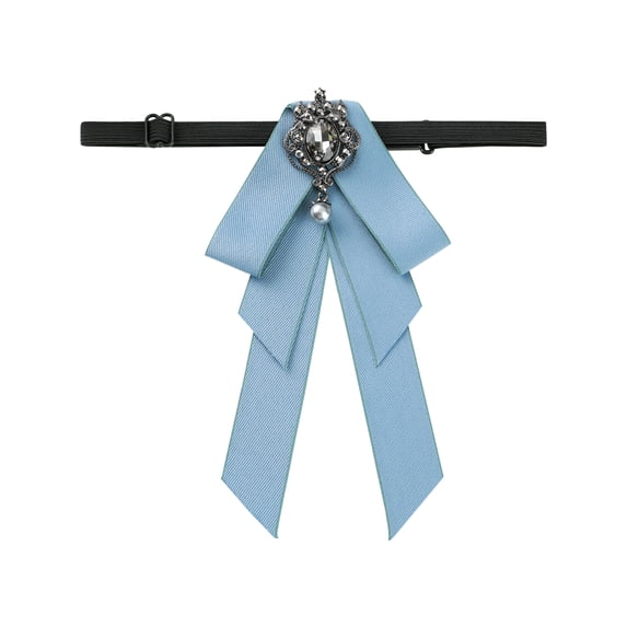 INSPIRE CHIC Women's Ribbon Brooch Necktie Rhinestone Bow Ties for Elegant Chic Light Blue One Size