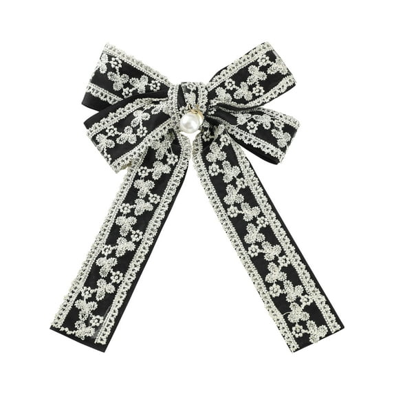 INSPIRE CHIC Women's Ribbon Lace Brooch Bow Vintage Tie Pin Clip Bow Ties One Size Black