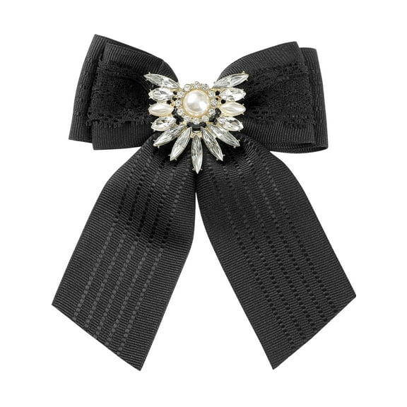 INSPIRE CHIC Women's Ribbon Rhinestone Pre-tied Bow Neck Tie Brooch for Shirts