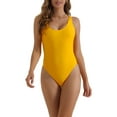 thumbnail image 1 of INSPIRE CHIC Women's Solid Scoop Neck Bikini, 1 Piece Wide Strap Low Back Slimming Monokini Bathing Suit Small Yellow, 1 of 5