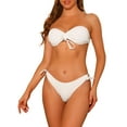 thumbnail image 1 of Women's Strapless Drawstring Bandeau Bikini Sets 2 Piece Swimwear Solid Lace Up Swimsuit Bathing Suits X-Large White, 1 of 5