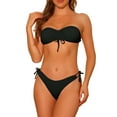 thumbnail image 1 of Women's Strapless Drawstring Bandeau Bikini Sets 2 Piece Swimwear Solid Lace Up Swimsuit Bathing Suits X-Small Black, 1 of 5