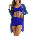thumbnail image 1 of Women's Twist Ruched Bikini Sets, 3 Pieces Adjustable Spaghetti Straps Boyshort Cover Up Dresses Bathing Suit Royal Blue Large, 1 of 5