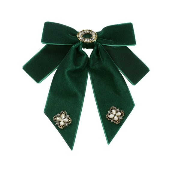 INSPIRE CHIC Women's Velvet Bow Brooch Solid Color with Rhinestone Decor Green