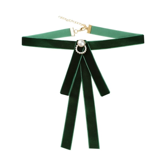 INSPIRE CHIC Women's Velvet Bow Brooch Tie Neck Band Ties with Beads Decor