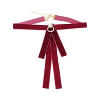 INSPIRE CHIC Women's Velvet Bow Brooch Tie Neck Band Ties with Beads Decor