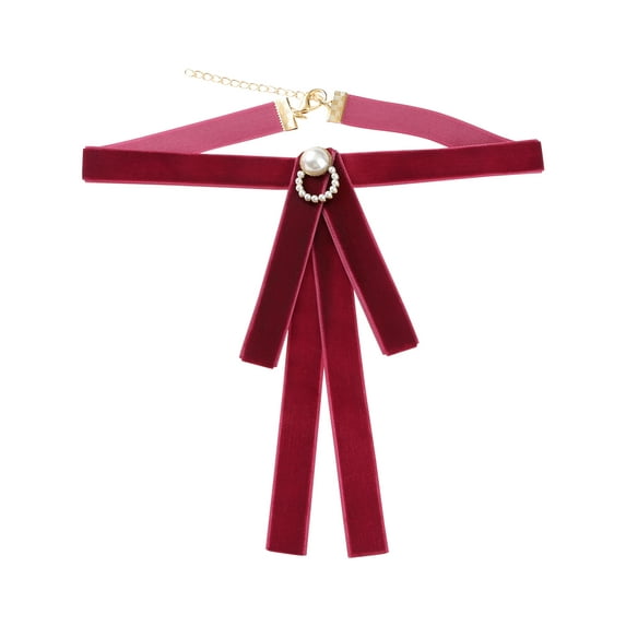 INSPIRE CHIC Women's Velvet Bow Brooch Tie Neck Band Ties with Beads Decor