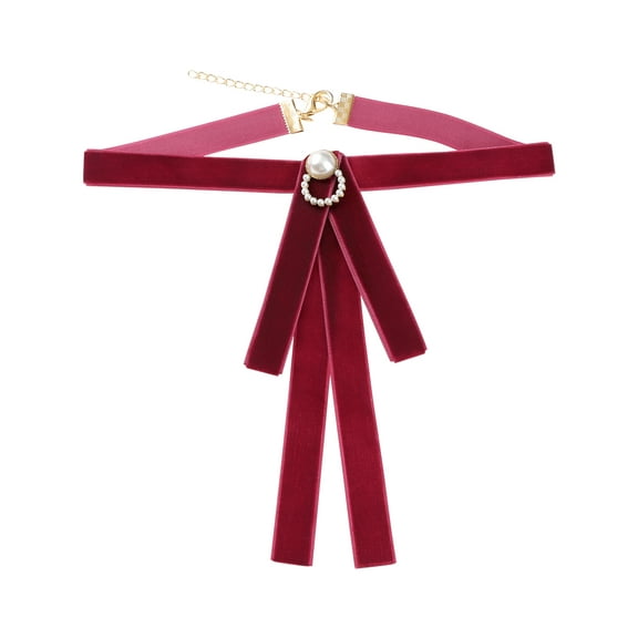 INSPIRE CHIC Women's Velvet Bow Brooch Tie Neck Band Ties with Beads Decor