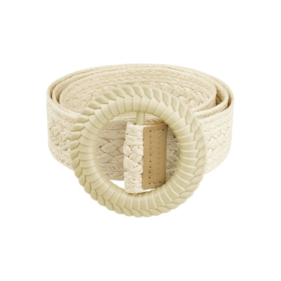 INSPIRE CHIC Women's Vintage Round Buckle Woven Belts Boho Waist Belt Beige Round Buckle