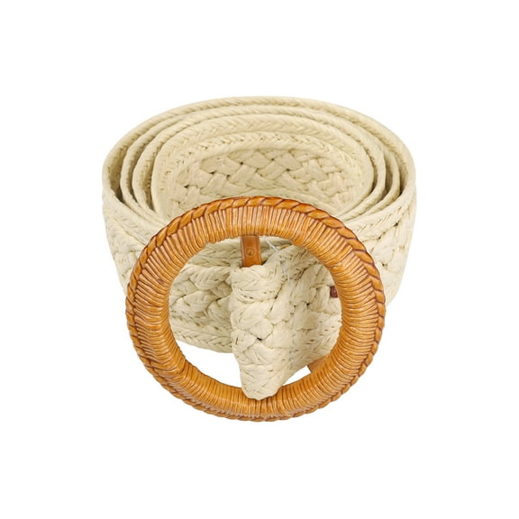 INSPIRE CHIC Women's Vintage Round Buckle Woven Belts Boho Waist Belt Striped Round Buckle