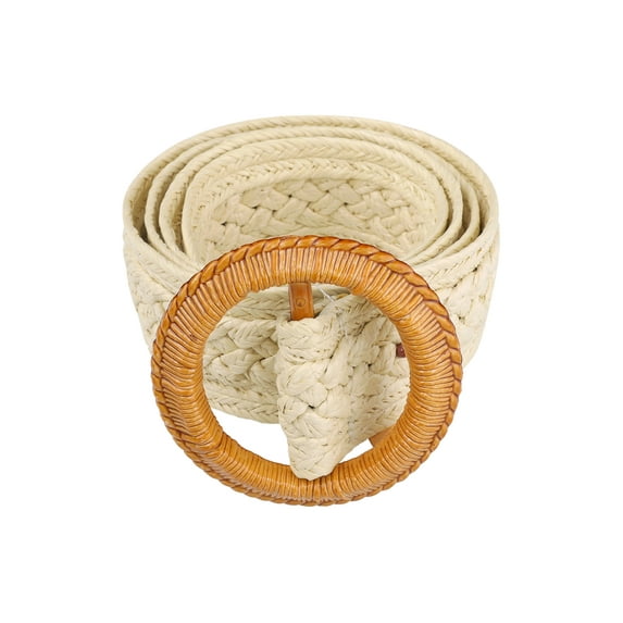 INSPIRE CHIC Women's Vintage Round Buckle Woven Belts Boho Waist Belt Striped Round Buckle