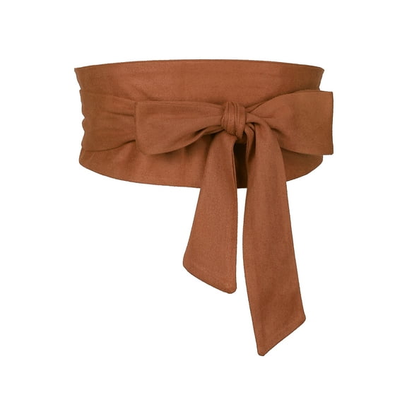 INSPIRE CHIC Women Plus Size Solid Obi Belt, Bowknot Self Tie Wrap Wide Sash Waistband Belt for Dress 22.05-32.28" Brown