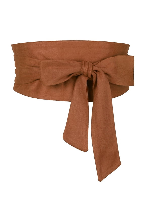 Women Plus Size Solid Obi Belt, Bowknot Self Tie Wrap Wide Sash Waistband Belt for Dress 22.05-32.28" Brown