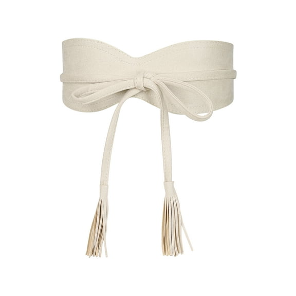 INSPIRE CHIC Women's Solid Wide Wrap Obi Waist Band Belts Suede Belt for Dresses Beige