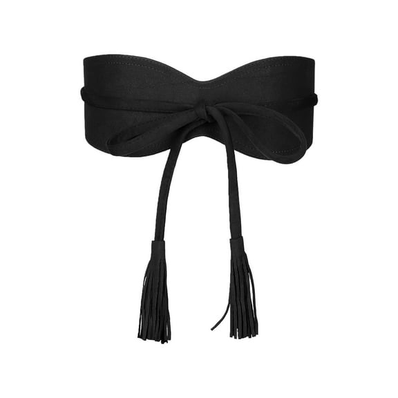 INSPIRE CHIC Women's Solid Wide Wrap Obi Waist Band Belts Suede Belt for Dresses Black