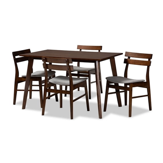 Eleri Mid-Century Modern Transitional Light Grey Fabric Upholstered and Wood 5-Piece Dining Set