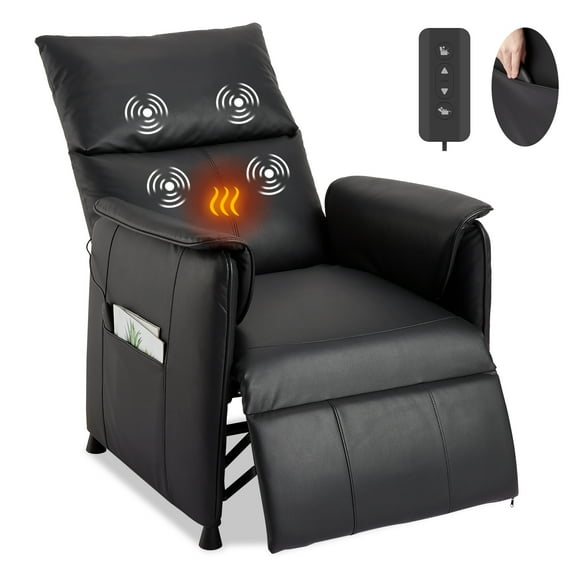 Elertric Recliner Chair with Massage and Heat, Adjustable Single PU Leather Recliners Sofa Home Theater Seating ＆Armchai (Leather, Black)
