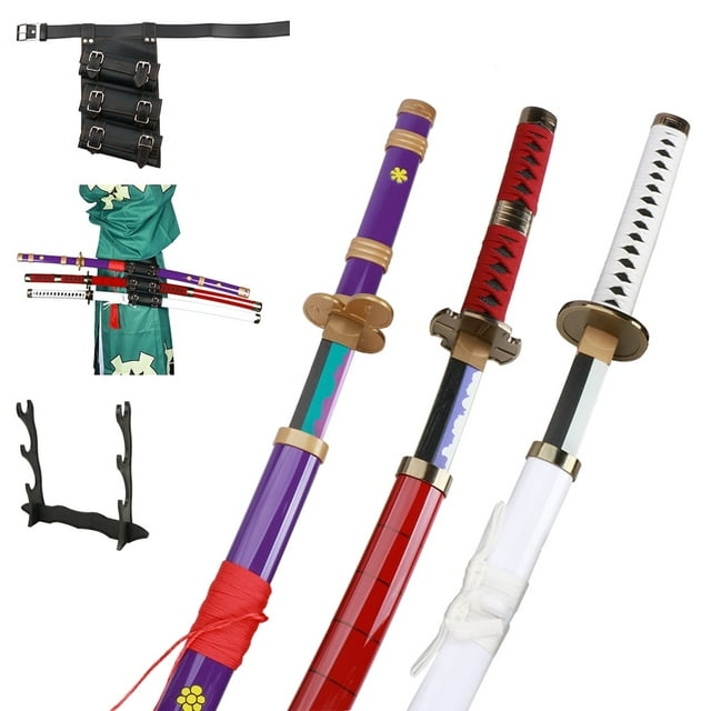 Elervino Bamboo Roronoa Zoro Sword with Belt Holder, 41 inches, Yama Enma/Wado Ichimonji/Kitetsu Sword, 3 in 1
